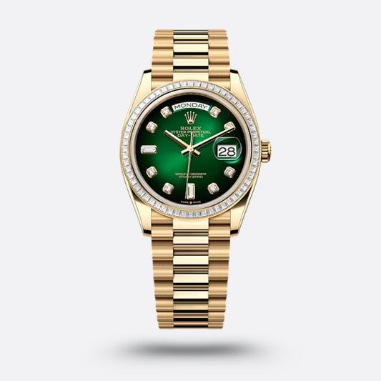 Rolex Day-Date, 36 mm, Serti de diamants, Vert Ombré