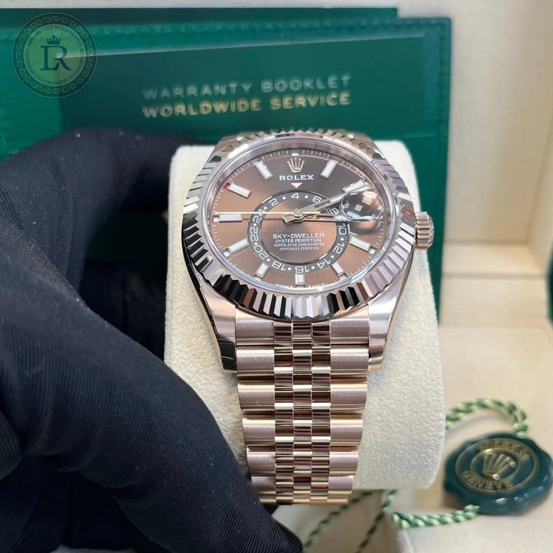 Rolex Sky-Dweller Rose Gold Jubilee Bracelet, Cadran Marron