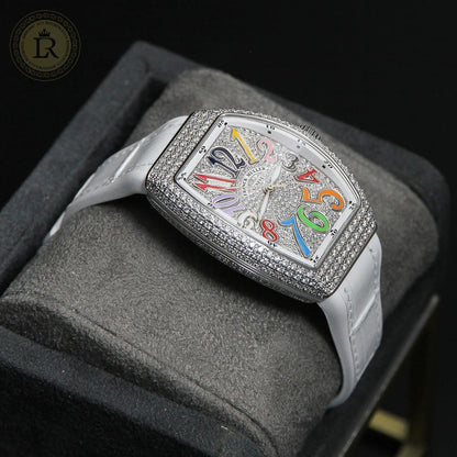 Franck Muller Cintrée Curvex Rêves en Couleurs Édition Full Diamants Blanche