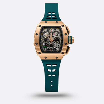 Richard Mille RM 11 dotée d'un boîtier en or rose et d'un bracelet en caoutchouc vert