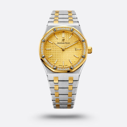 Audemars Piguet Royal Oak, cadran jaune, sertie de diamants