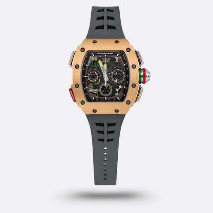 Richard Mille RM65-01 en or rose, avec un bracelet en caoutchouc gris