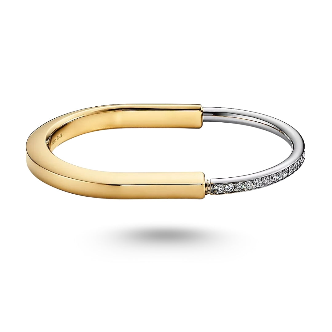Bracelet Tiffany Lock en or jaune et blanc avec demi-pavé de diamants