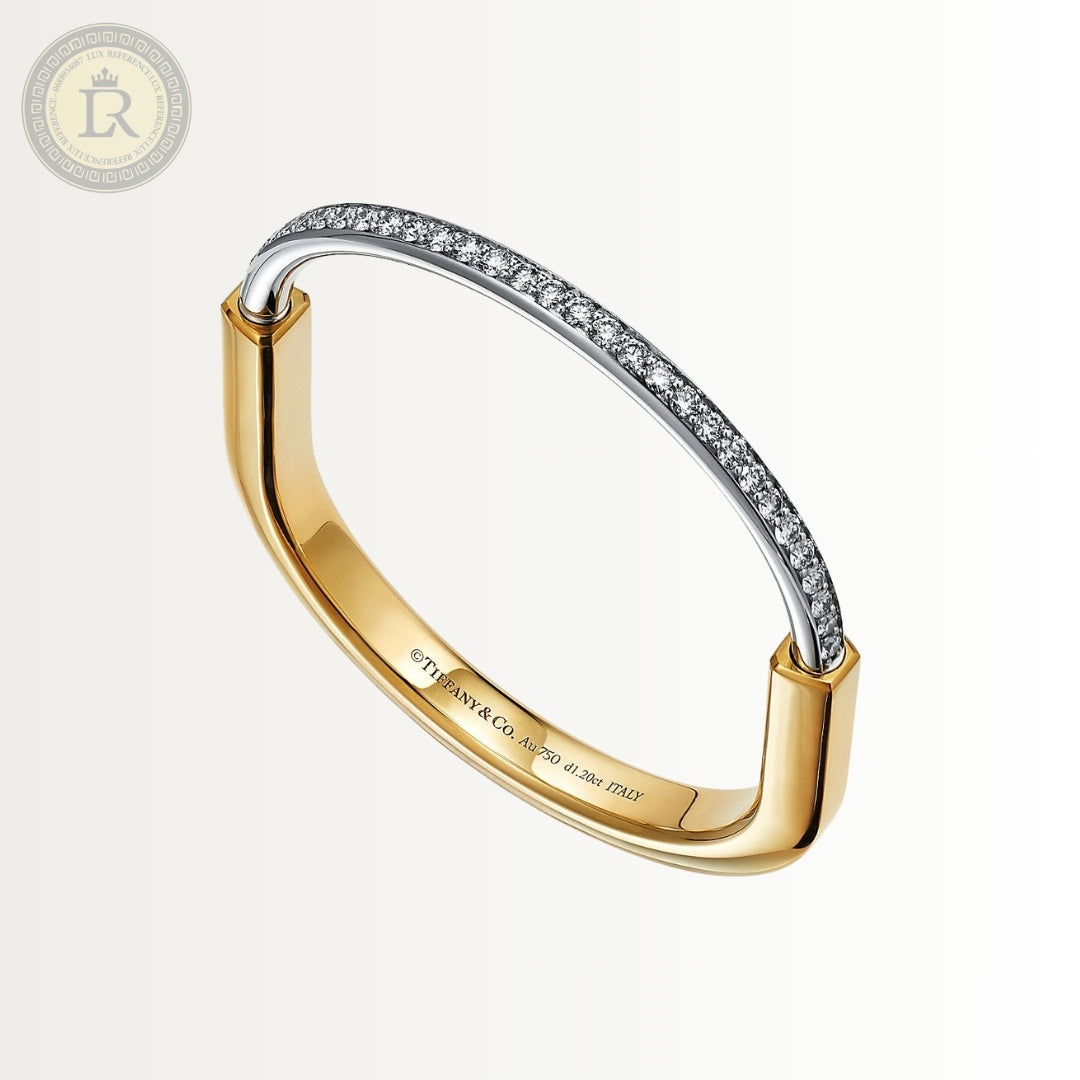Bracelet Tiffany Lock en or jaune et blanc avec demi-pavé de diamants