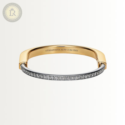 Bracelet Tiffany Lock en or jaune et blanc avec demi-pavé de diamants