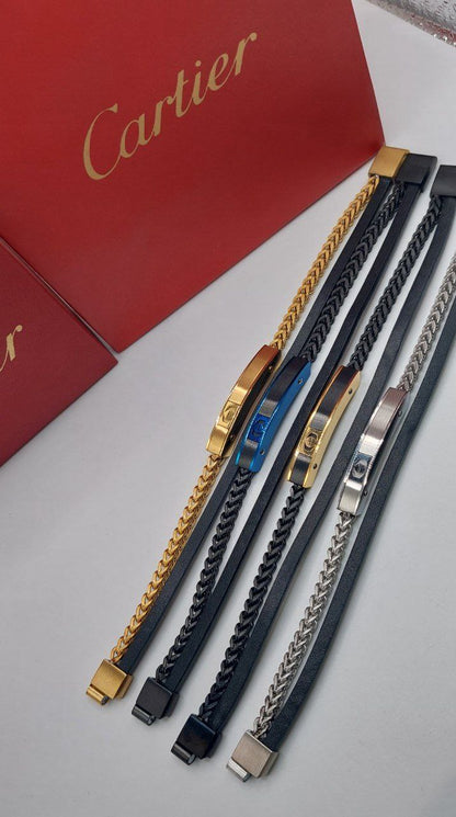 Bracelet homme cuir/câble acier Cartier vise