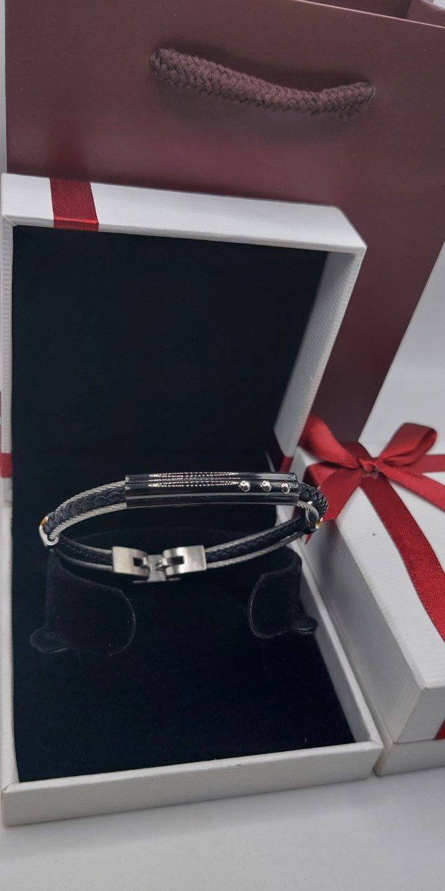 Bracelet homme cuir/câble acie