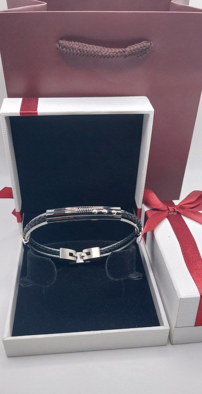 Bracelet homme cuir/câble acie