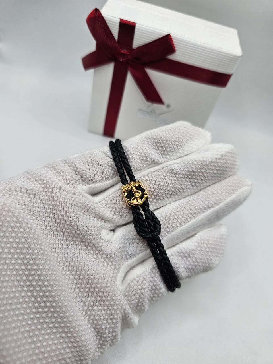 Bracelet homme cuir ANCRE doré ⚓️ acier