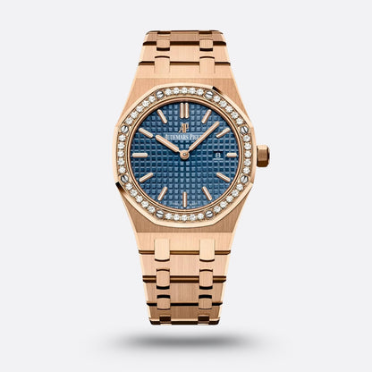 Audemars Piguet Royal Oak Selfwinding, cadran bleu, sertie de diamants.