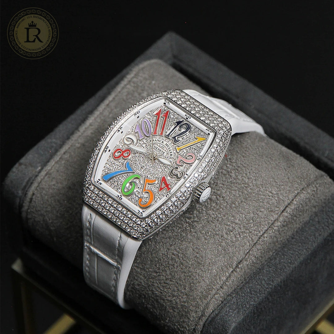 Franck Muller Cintrée Curvex Rêves en Couleurs Édition Full Diamants Blanche