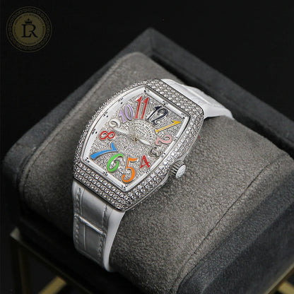 Franck Muller Cintrée Curvex Rêves en Couleurs Édition Full Diamants Blanche