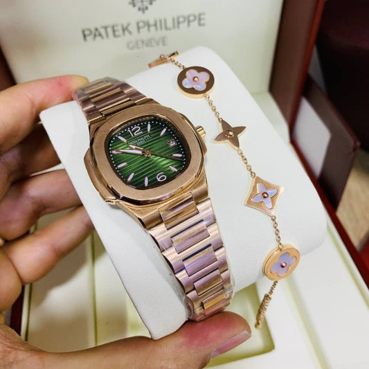 Montre Patek Philippe Rose Gold Fond Vert Pour Femme